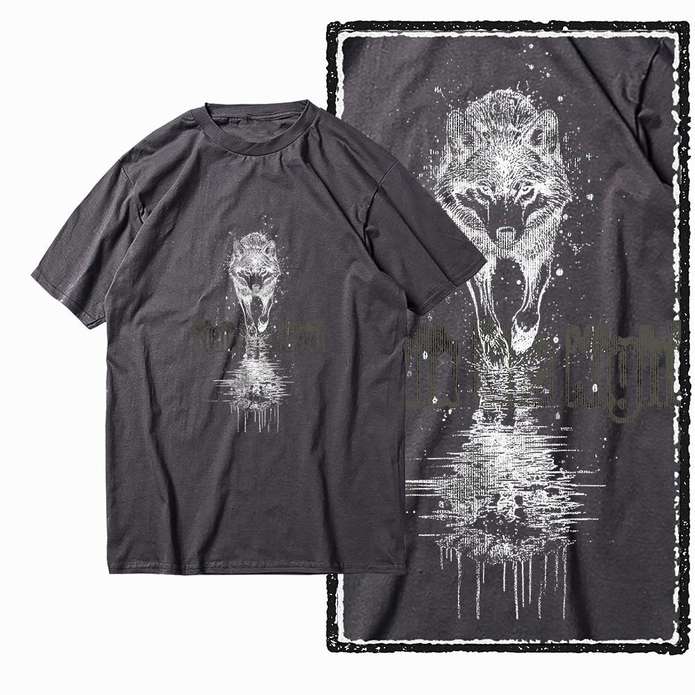 Coolmind MAE 100% Cotton Wolf Printed Exclusive Graphic Men T Shirt Big Size Streetwear Men Tshirt for Men T-shirt Tee Shirts