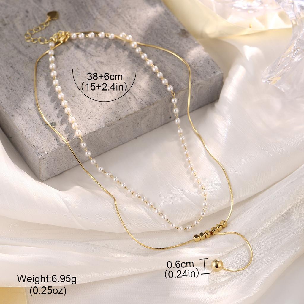 European and American necklaces, collarbone chains, simple double-layer niche fashion retro pearl love splicing chains