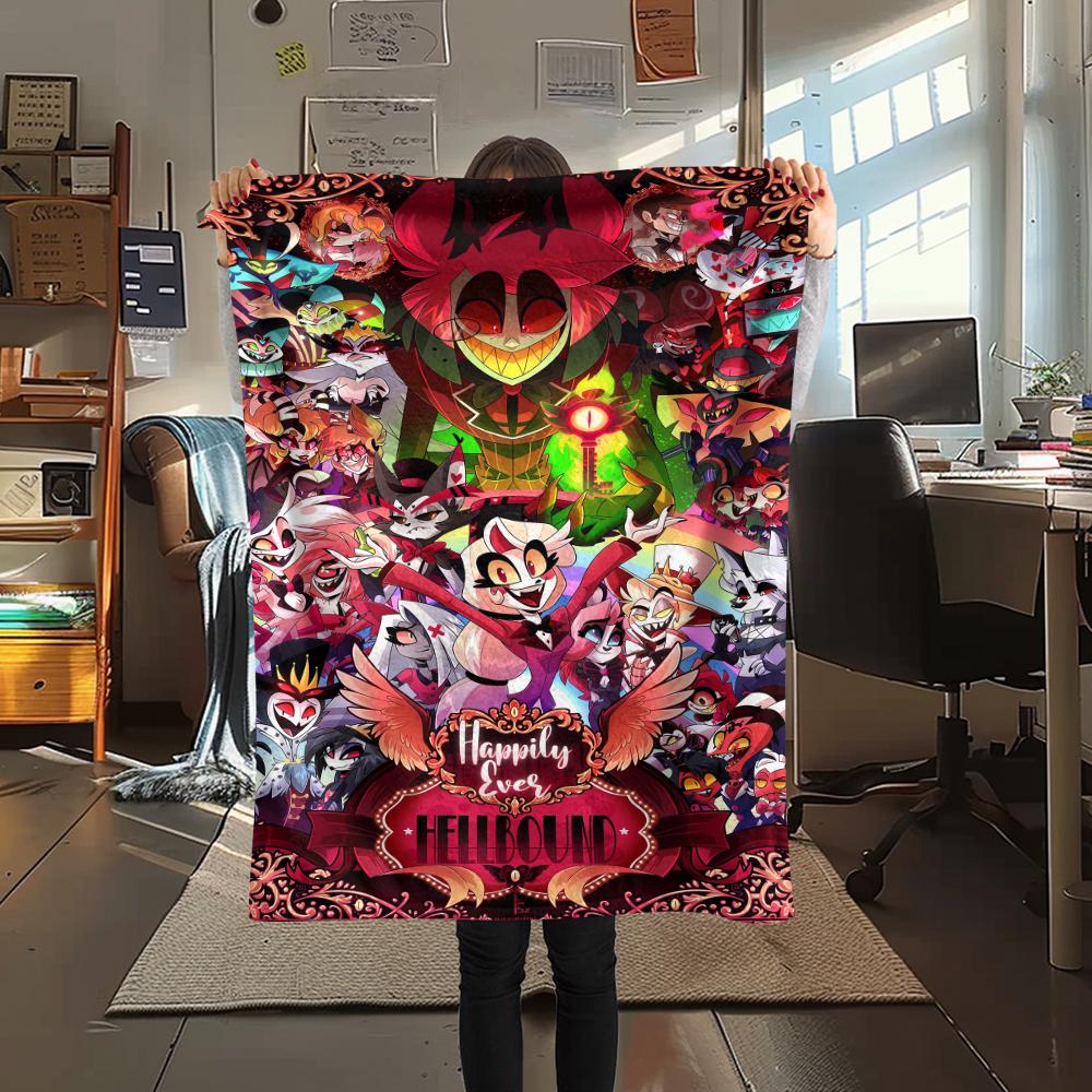 1Pc Hazbin Hotel Print Flannel Blanket, High Quality Comfortable for All Seasons, Home Decor, Warmth and Comfort, Perfect for Christmas Gifts