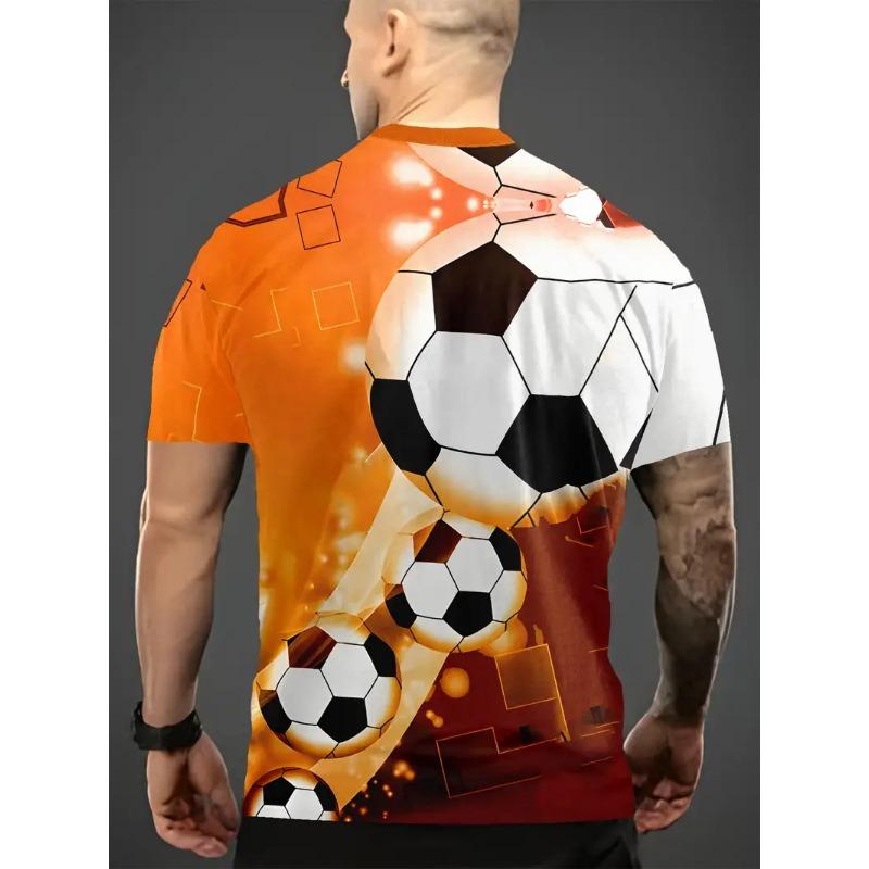 Herren Fußball Print T-Shirt Sportliches Kurzarm Rundhals T-Shirt für Sommer Outdoor Fitness Training Herrenbekleidung
