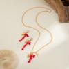 Ocean Wind Red Coral Conch Pendant Long Necklace, Creative Imitation Pearl Starfish Chain Necklace