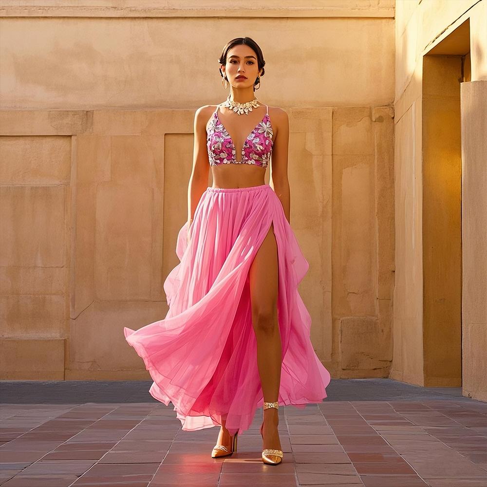 Women Shining Sequins Belly Dance Skirt Show Costumes Spanish Skirt Dancing Skirt