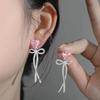 S925 Sterling Silver Needle Pink Zircon Bow Earrings - High-End Korean Luxury Studs