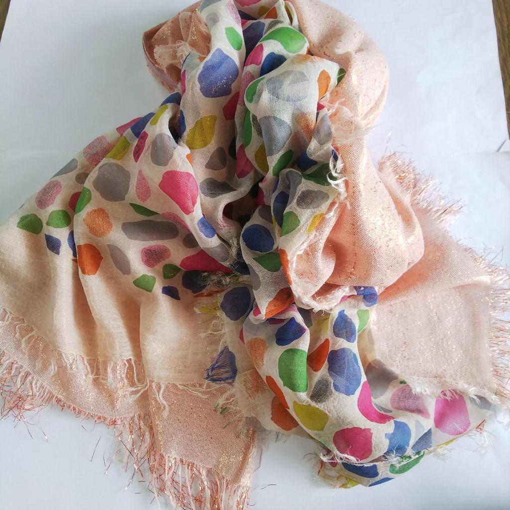 Used Colorful dot pattern x pink lame flashy stole polka dots