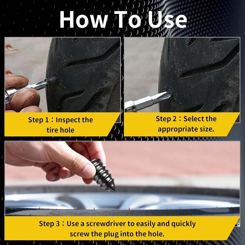 40 PCS Tire Repair Rubber Nails Kit With 2 Sizes, Screw In Tire Repair Plugs With Box And Screwdriver, Fast Self-Service Tire Repair Tools, Tire