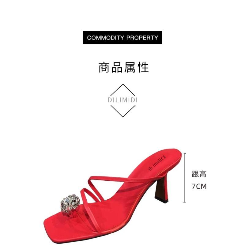 Fashion Shallow Women Medium Heels Slides Flip flops Slippers 2025 Summer Female Footwear Ladies Heels Slippers Pumps Shoes