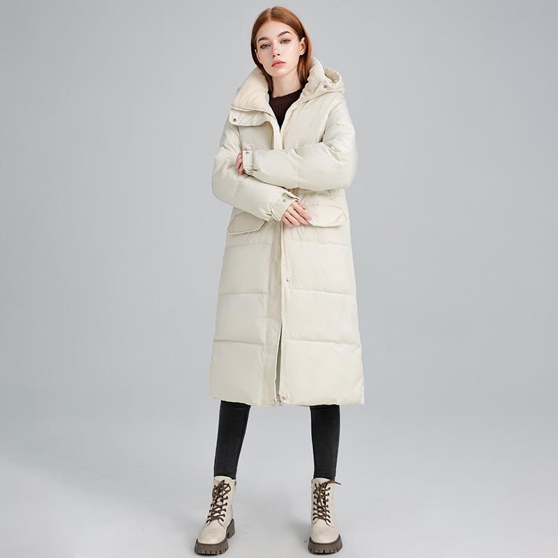 Down Cotton Clothes Women's Medium and Long 2025 New Hooded Korean Version Winter Loose Cotton-padded Clothes Over the Knee Thickened Coat