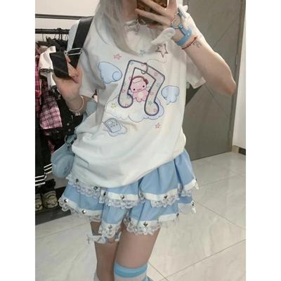 Summer Kawaii Sweet T Shirts Women Japanese Fashion Harajuku Streetwear Cartoon Print Loose Tees Tops Soft Gril 2024 Y2k