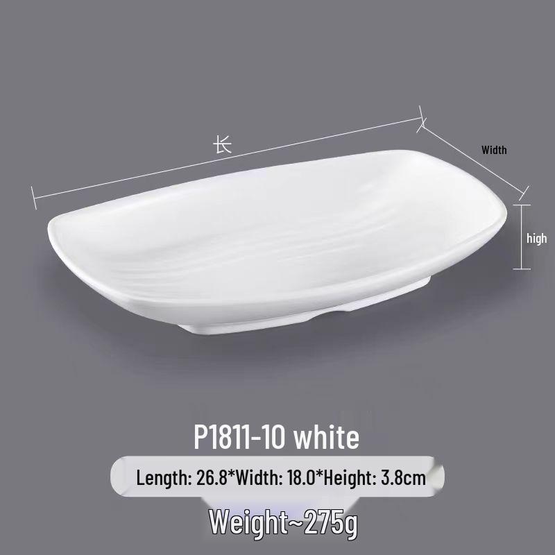 Melamine Rectangular Dinner Plate for Hot Pot, BBQ, and Cold Dishes - Porcelain-Look Restaurant Plate.