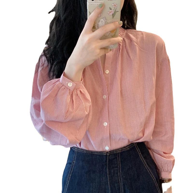 Pink Striped Shirt Female Design Sense Niche French High Sense Shirt Small Chic Tops Vintage Basic Office Casual Women Shirt Comfortable Clothes