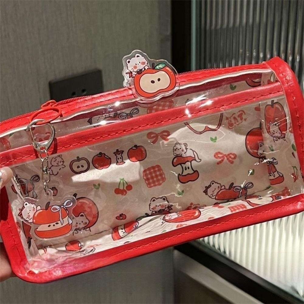 Cartoon Cute Cat Bow Pencil Case Transparent Large Capacity Stationery Bag Student Stationery Organizer Gifts