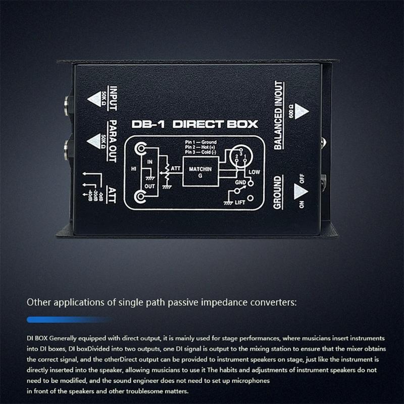 Compactly Passive DI Box with Input Attenuator Hum Eliminators for Connecting Instrument to Balanced 6.35mm Output