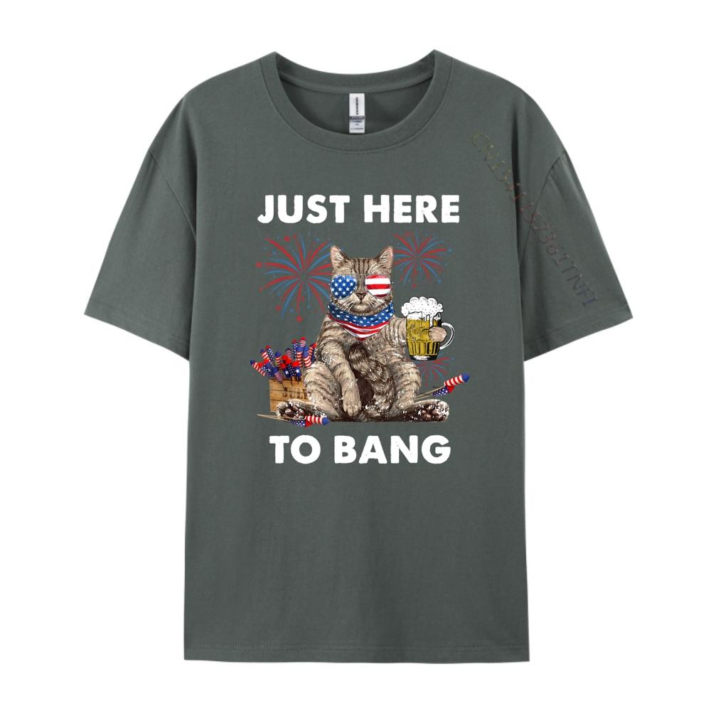 Just Here To Bang USA Flag Funny Beer 4th Of July Cat Lover Men Graphic Tees Mens Clothing Mothers Day