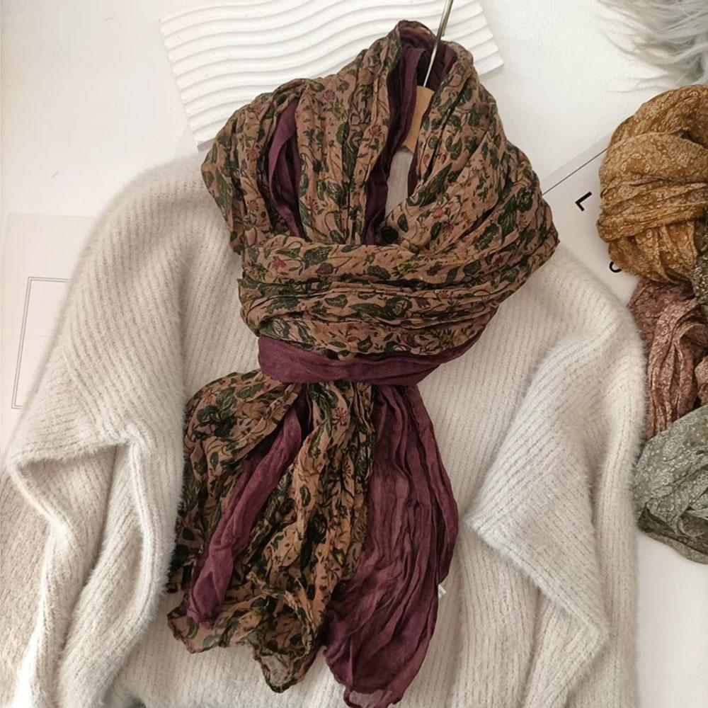 Solid Color Cotton Hemp Scarf Warm Neck Wrap Chic Shawl Pleated Long Scarves Vintage Wrinkled Decor Twisted Soft Muffler