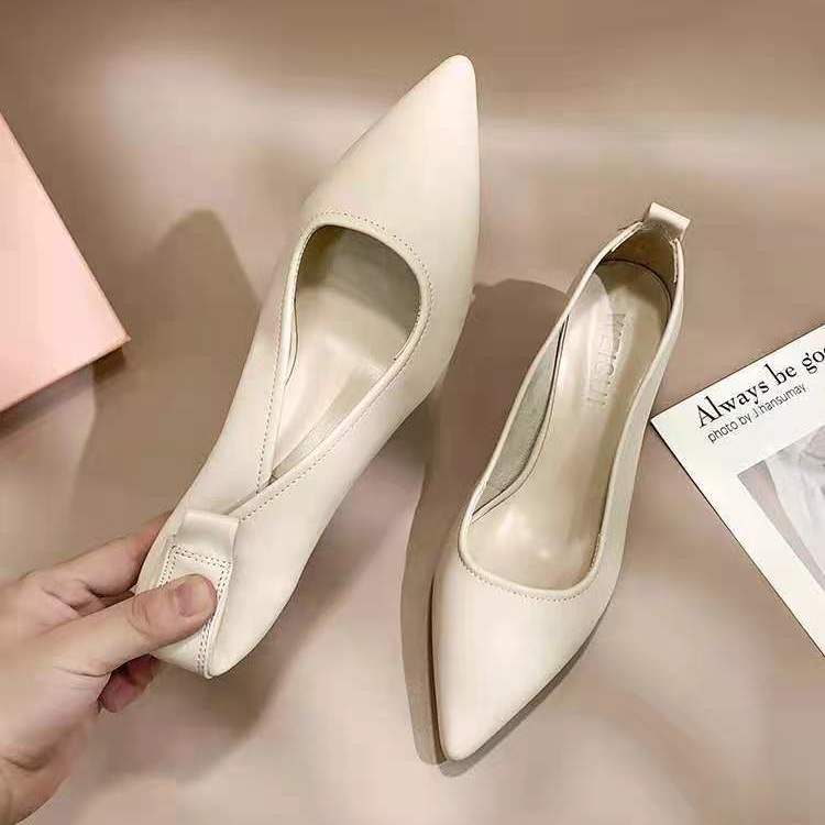 Women's summer pointed super soft single shoes, medium heeled soft soled high heeled shoes