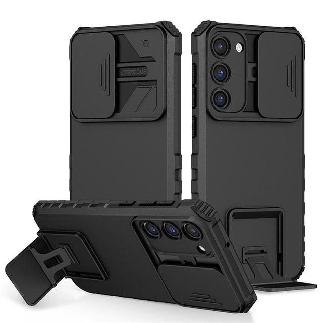 

Для Samsung Galaxy S23 Ultra Case Slide Camera Lens Armor Protection Kickstand Phone Case For Samsung S23 S 23 Plus Back Cover For Galaxy S23 чорний