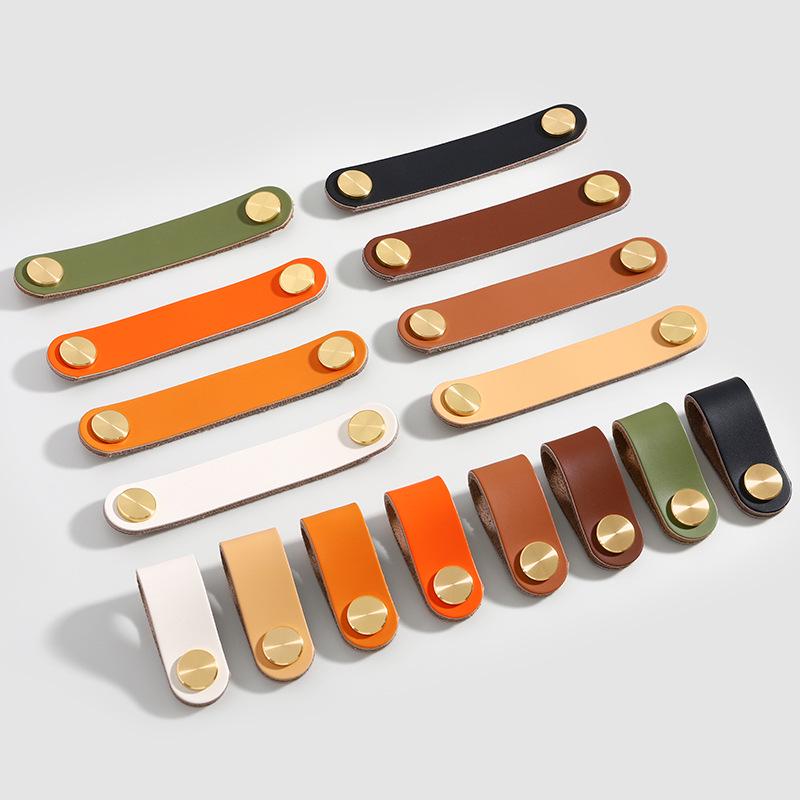 Cross-Border Brass and Leather Cabinet Pull Handle