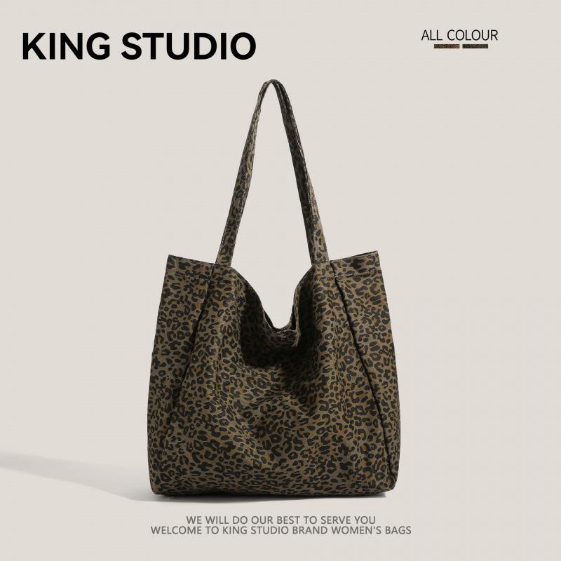 Leopard Print Canvas Shoulder Bag for Women - 2025 Trendy Large Capacity Tote