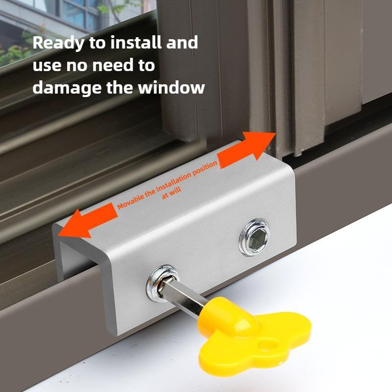 1pc Window Locks for Vertical and Horizontal Windows, Adjustable Aluminum Window Stoppers, No-Drill Install