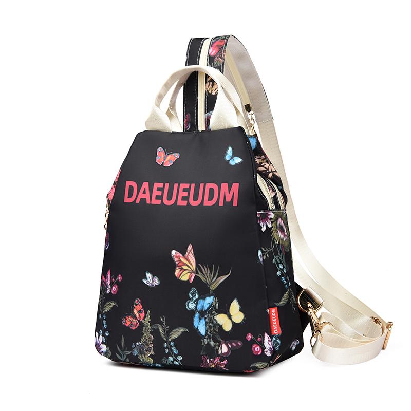 Women Butterfly Print Backpack Nylon Anti-theft Shoulder Bag Casual Daypack with Adjustable Strap Travel School Bags