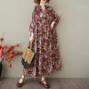 Summer  Vintage Floral Maxi Dress Women Plus Size Casual Loose Long Hooded Pleated Basic Dress