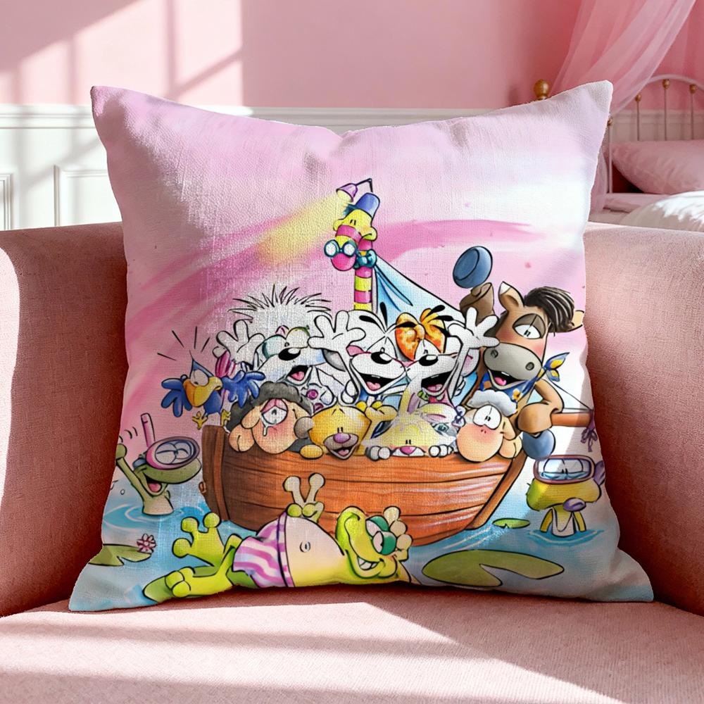 Karakter D-Diddl Kussenhoes Ademende Linnen Kussensloop Zomer Geurloos Eco-Vriendelijk Onzichtbare Rits Wasbaar 35x35cm