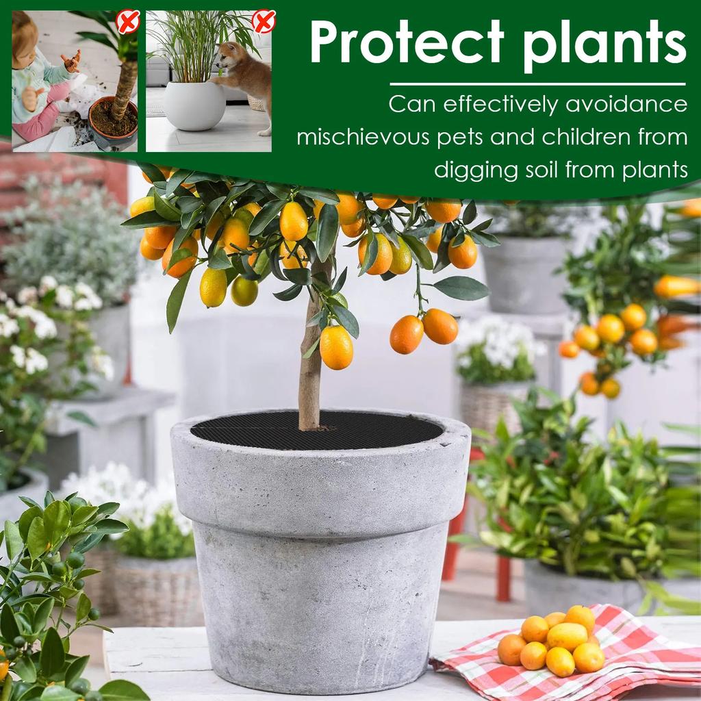 10Pcs Flower Pot Soil Protector Plastic Cuttable Flower Pot Cover with 10 Metal Stakes Flower Protection Grid Garden Accessories