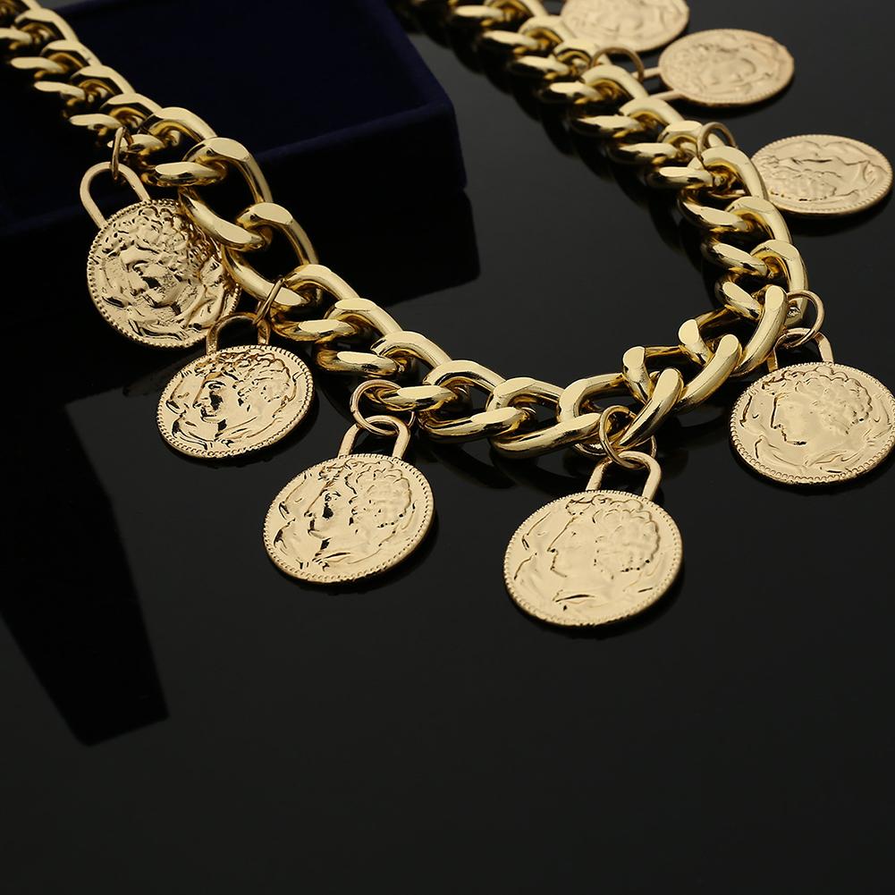 Women Vintage Style Coin Pendant Fringed Waist Chain Sexy Queen Embossed Body Chain