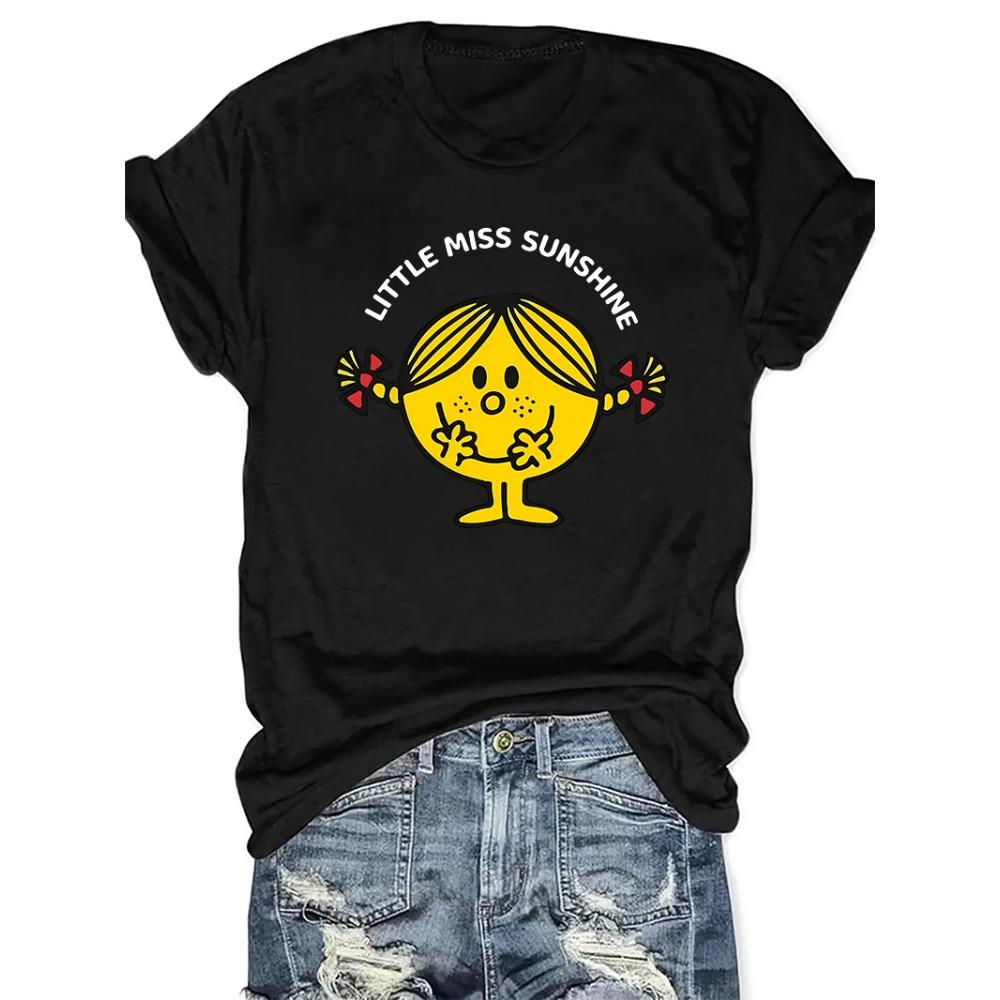 

Little Miss Sunshine Cartoon Girl Graphic Print Women T Shirt Short Sleeve Round Neck Summer Casual Tops for Women Clothes M