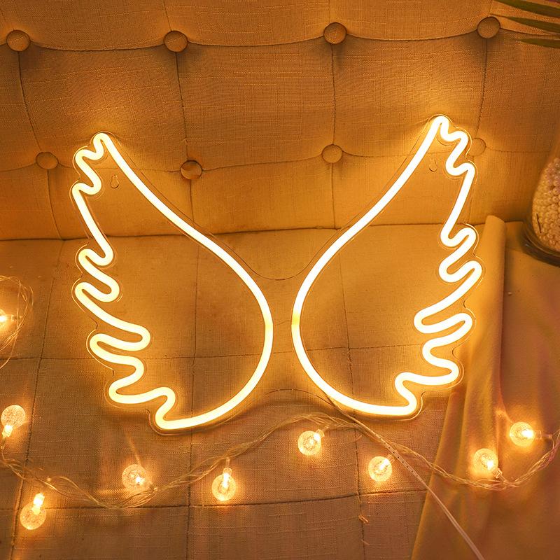 XYXP Fairy Wings Neon Lights Angel Wing Wedding USB Powered Acrylic Led Wall Decor Girl Children To the Room With Sign Gift