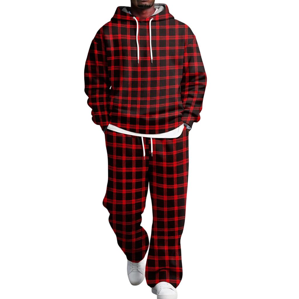 Completo da uomo con felpa con cappuccio a strati e pantaloni della tuta con elastico in vita, Outfit casual a due pezzi
