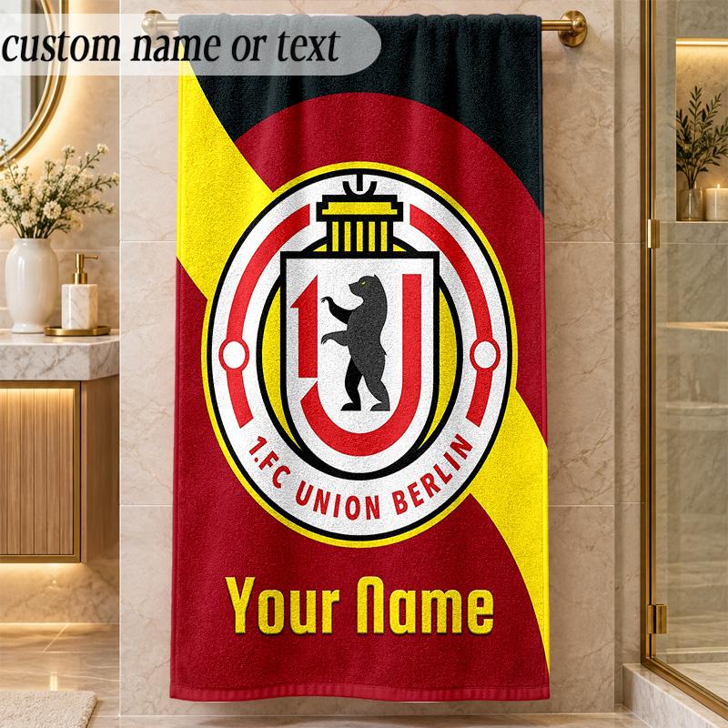 Strandtuch Union Berlin FC Benutzerdefinierter Name Text Personalisierbares Weiches Handtuch für Strand Pool Innenbereich Heimdekoration Geschenk