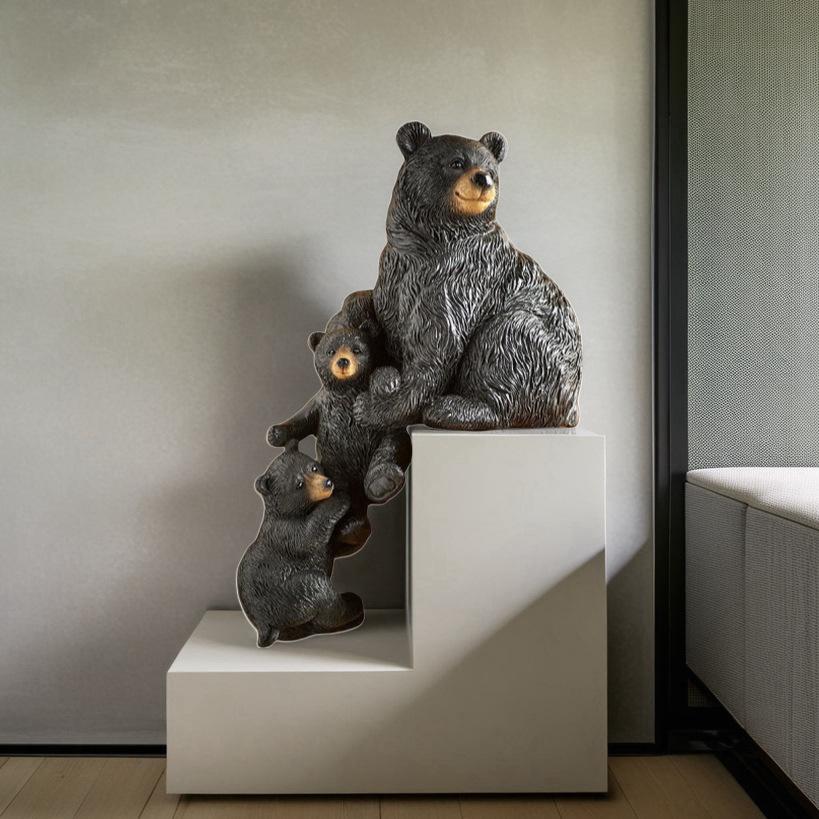 American-style Three Black Bear Tabletop Ornaments for Home, Living Room Decoration, Yard Resin Handicrafts for Decoration