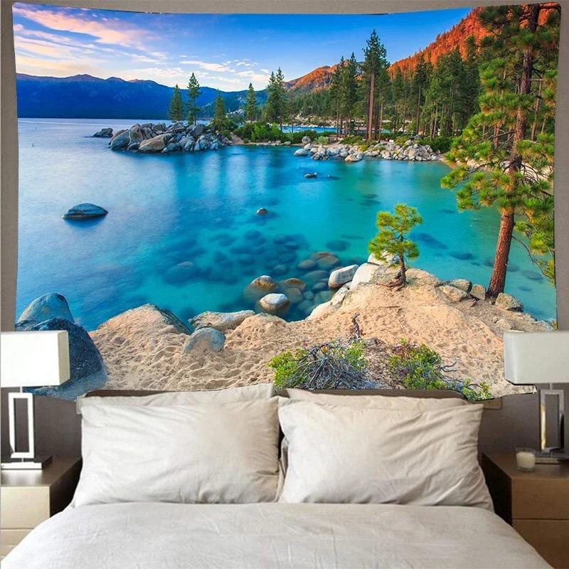 

Гора Лес Озеро Декоративный Гобелен Домашняя Стена Гостиная Офис Декоративный Гобелен 230x180cm