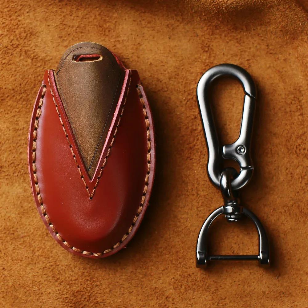 KEYYOU Genuine Leather Car Key Case Cover For Nissan Tidda Livida X-Trail T31 T32 Qashqai March Juke Note GTR Keychain Ring