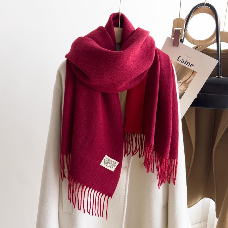 Winter Cashmere Women Scarf Female Luxury Scarves Lady Tassel Bandana Women Solid Shawl Wraps Foulard Tippet Pashmina