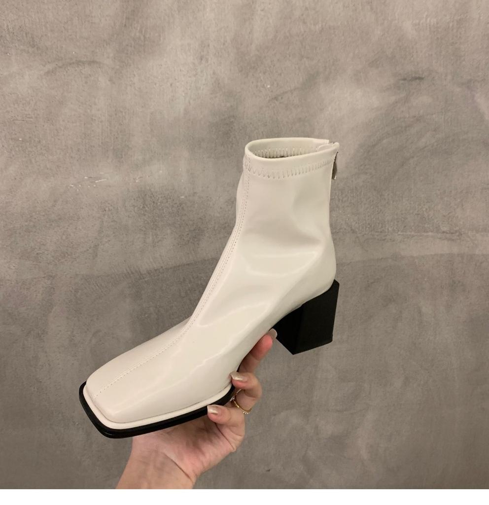 High-heeled Square-headed Small Short Boots for Women's 2025 Autumn and Winter New Martin Boots Niche Thick-heeled Design French Thin Boots