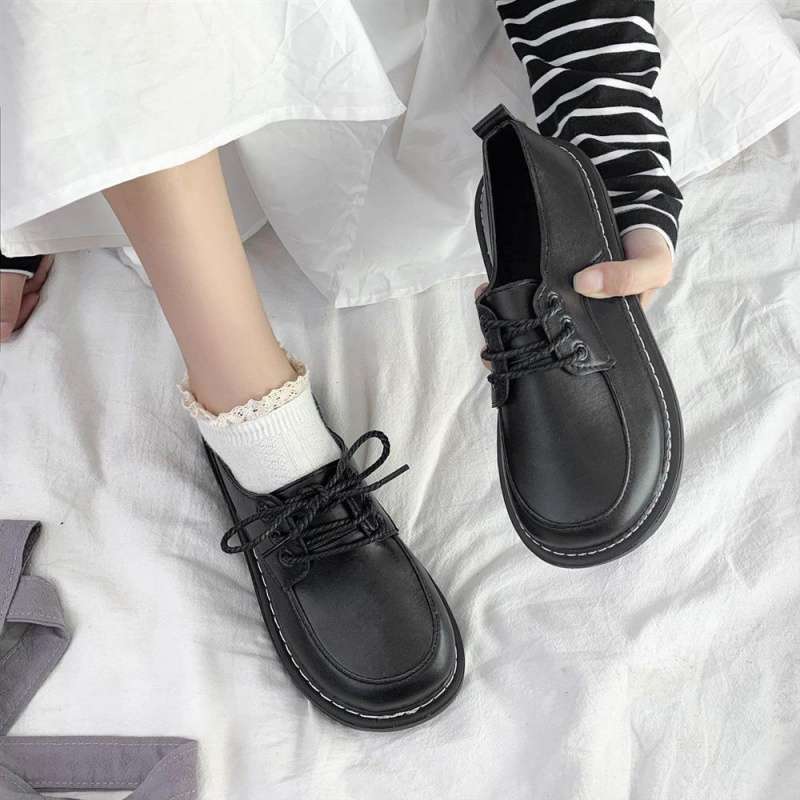 Jk Small Leather Shoes Women's Spring and Autumn New British Style Retro Single Shoes Flat Bottom Round Head Lace-up Korean Version Versatile Student