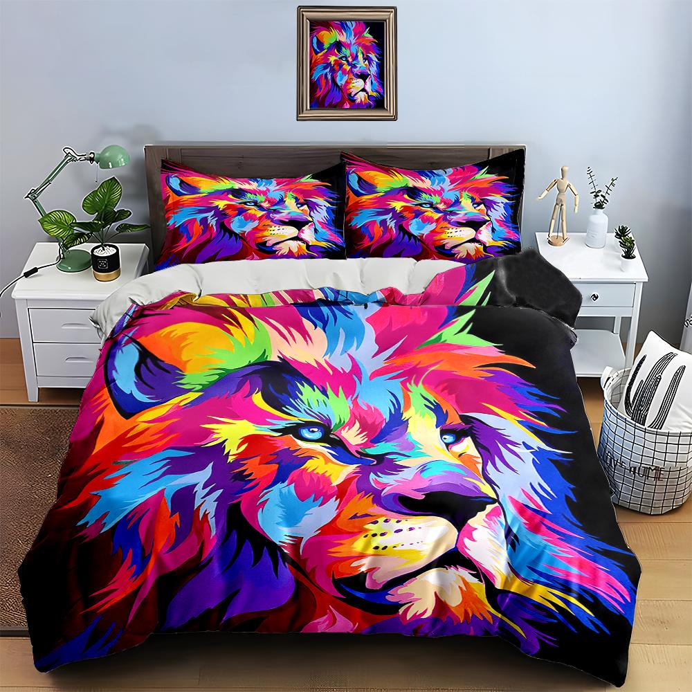 Vibrant Lion Illustration. Bedding Duvet Cover Sets Duvet Covers Pillowcases Gifts (1 * Duvet Cover 2 * Pillowcases, Without Duvet Insert)