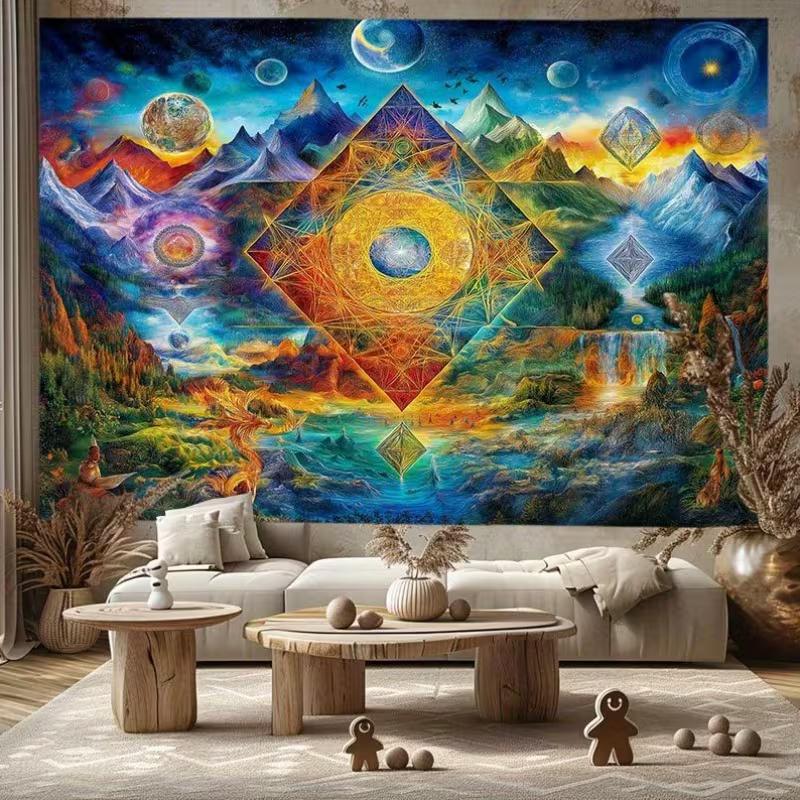 2D Mystic Cosmic Mountain Yoga Photo Backdrop 47.2x31.5inch/120*80cm