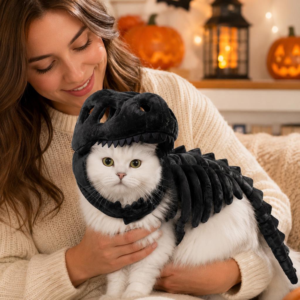 Dog Dinosaur Skeleton Costume for Halloween Pet Apparel and Dress Up
