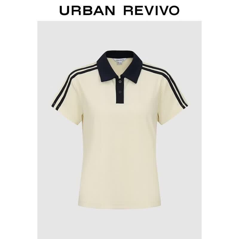 UR2026 Women s Casual Color-block Striped Polo Shirt M
