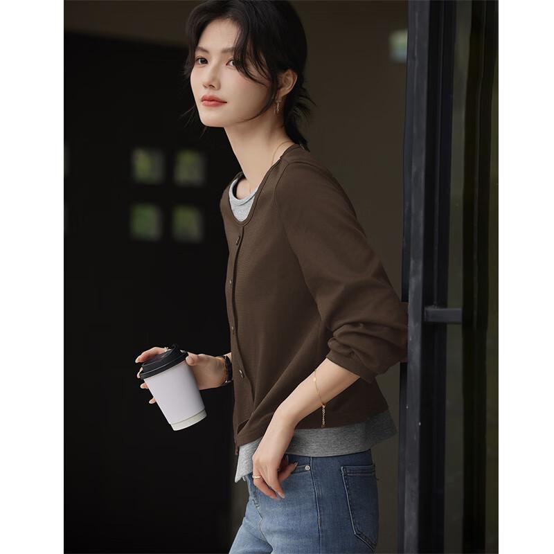 Women's Faux Two-Piece Long Sleeve Split Hem T-Shirt