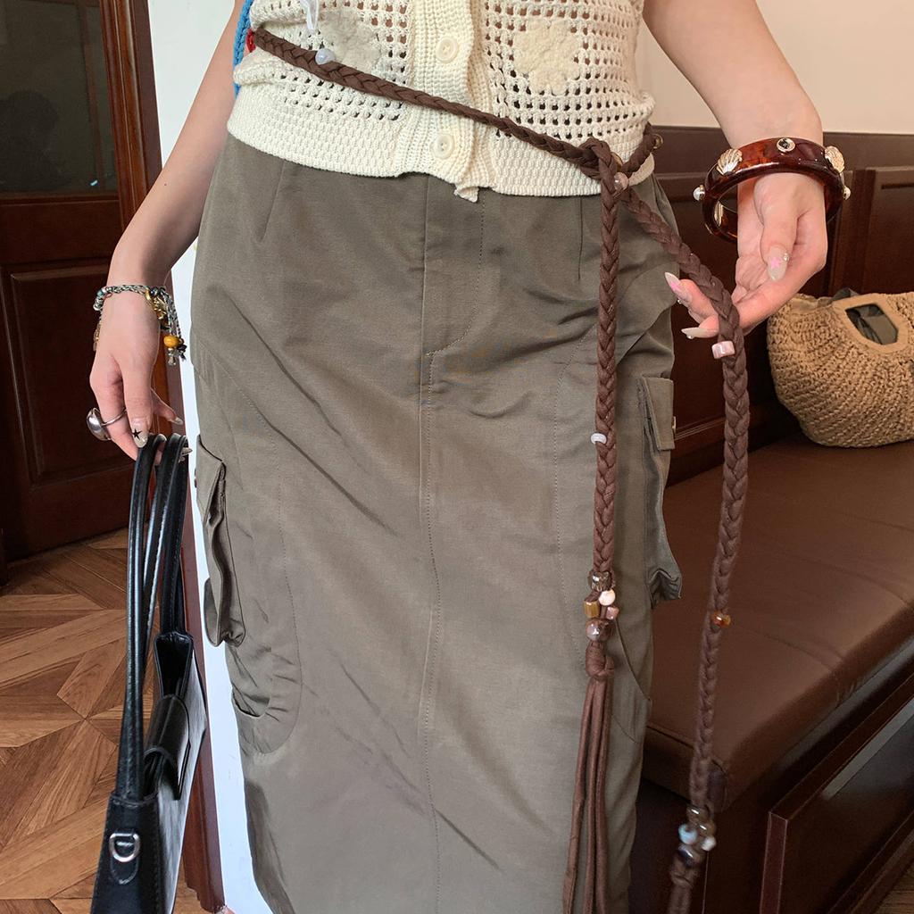 Vintage Bohemian Brown Belt Women's Niche Rivets Ethnic Style Belt with Skirt Jeans Waist Seal Tide