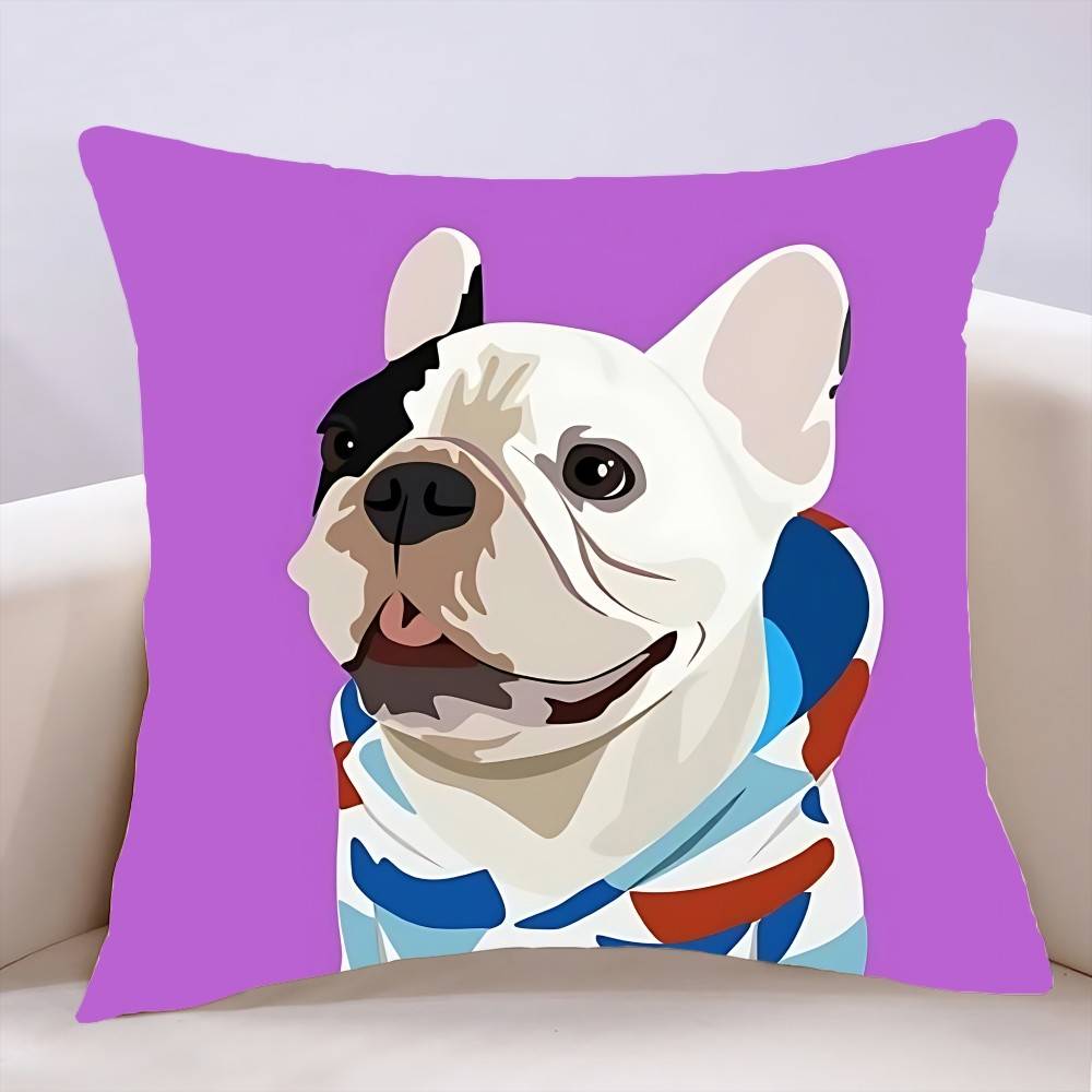 French Bulldog Funny Cartoon Pillow Case Throw Pillow Cover Nordic Vintage Style Cushion Home Living Room Sofa Couch Seat Decor 40x40cm16x16in