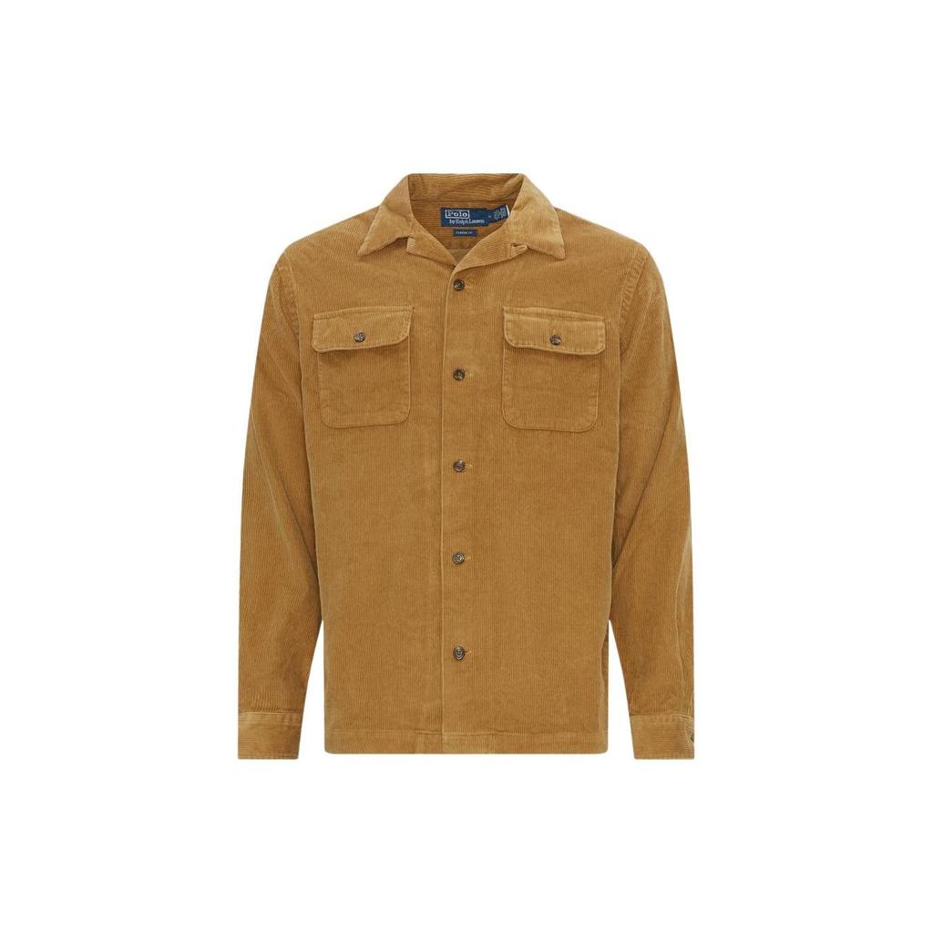 Polo Ralph Lauren Classic Cotton Corduroy Solid Color Camp Collar Button Down Long Sleeve Shirt Men Shirts Brown 710876980-009