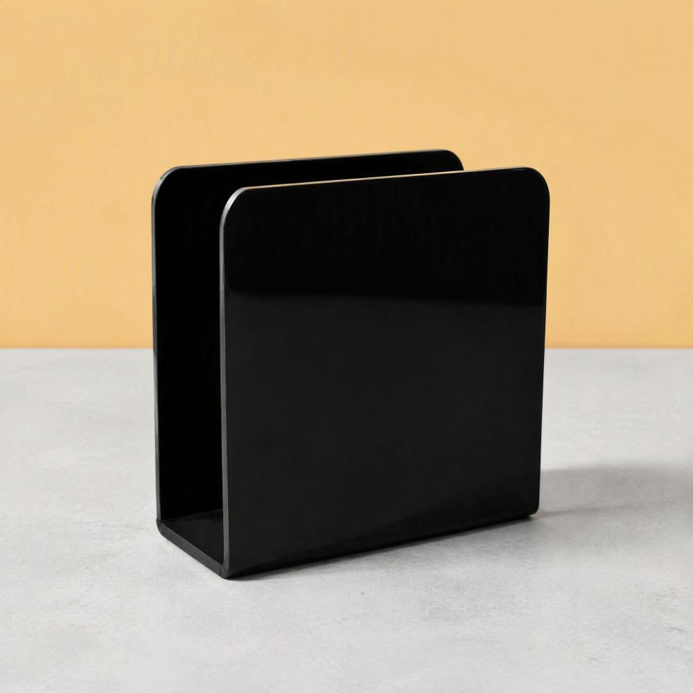 Black Upright Holder 5.1*5.1*2.2in Kitchen Rack Napkin Holder  For Cloth & Paper Napkins