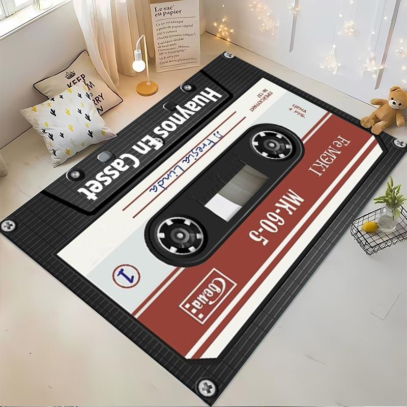 Retro-Kassettenband-Design Teppich, Vintage-Musik Dekorativer Teppich Geeignet für den Einsatz als Anti-Rutsch-Matte für Wohnzimmer Schlafzimmer Sofas