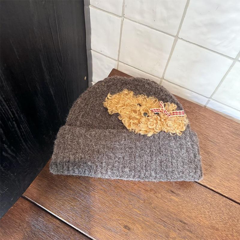 Korean Autumn and Winter Knitted Hat Cute Teddy Puppy Woolen Hat for Women  Versatile Warm and Face Friendly Small Ear Protection Hat  Pullover Hat