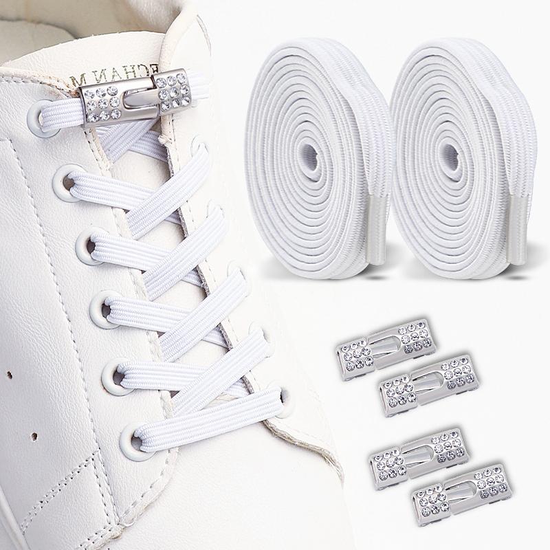 2 Paia di Lacci per Scarpe Elastici Glitterati - Lacci Elastici Colorati Senza Nodo - Accessorio per Scarpe con Fermagli a Croce Diamantati Bling per Indossarli Facilmente